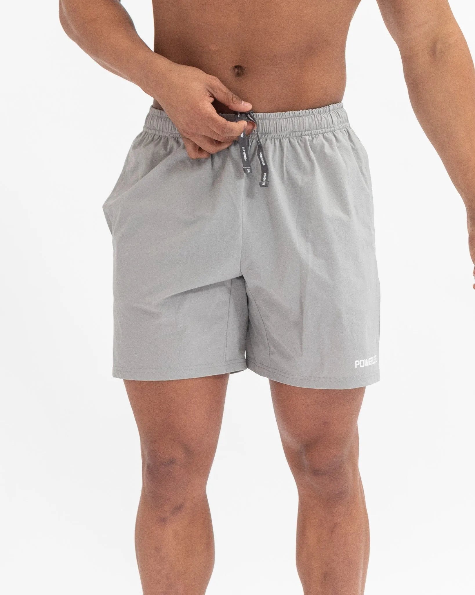 Powerlete Evolve Men's Workout Shorts - Light Grey Gym Training Shorts for Running, Basketball & Fitness