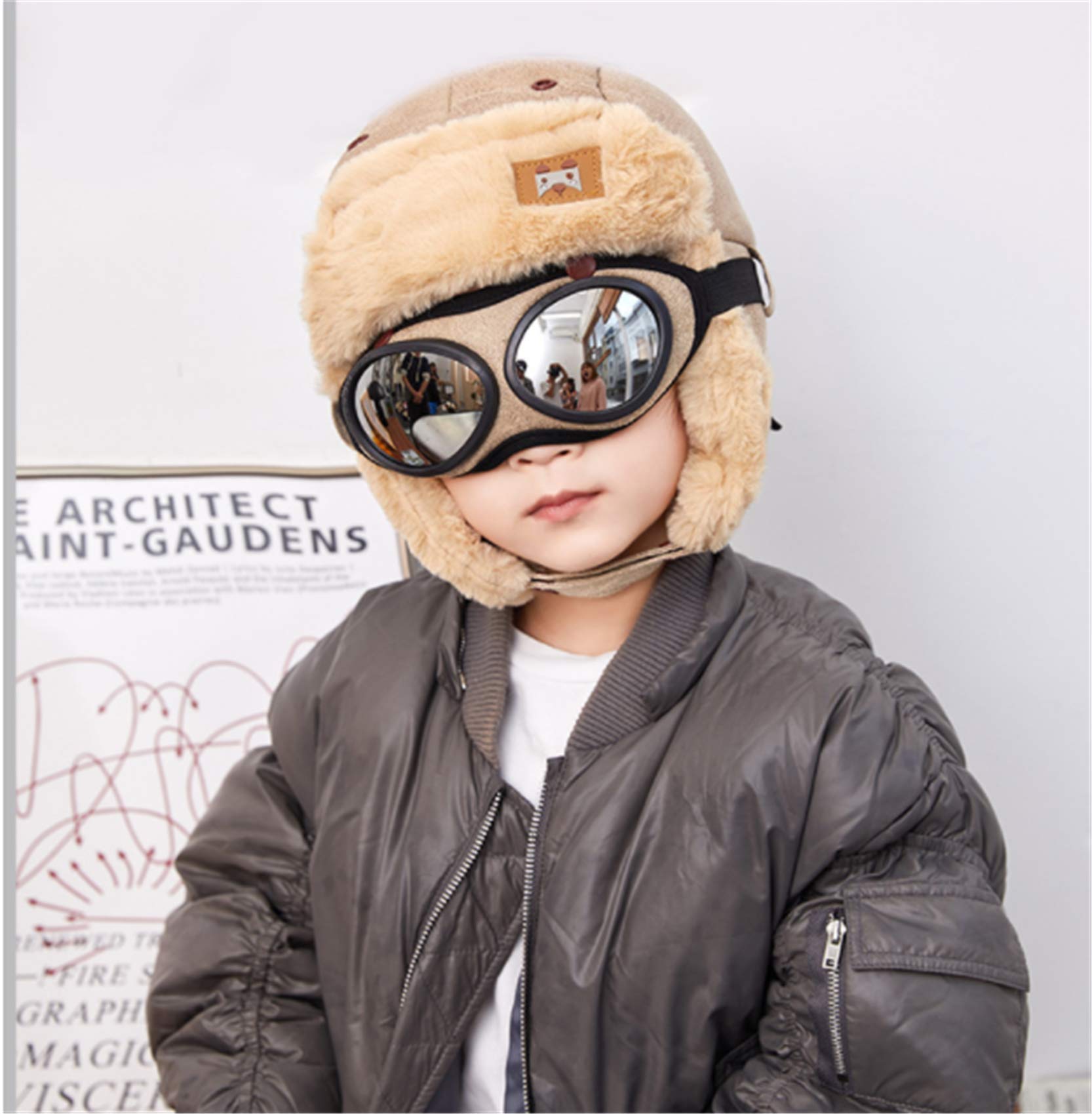 4-in-1 Kids Winter Face Mask Hat with Goggles - Warm Wool Aviator Style Ski Mask for Boys & Girls - Cold Weather Protection for Outdoor Activities (Snowboarding, Skiing, Hiking)