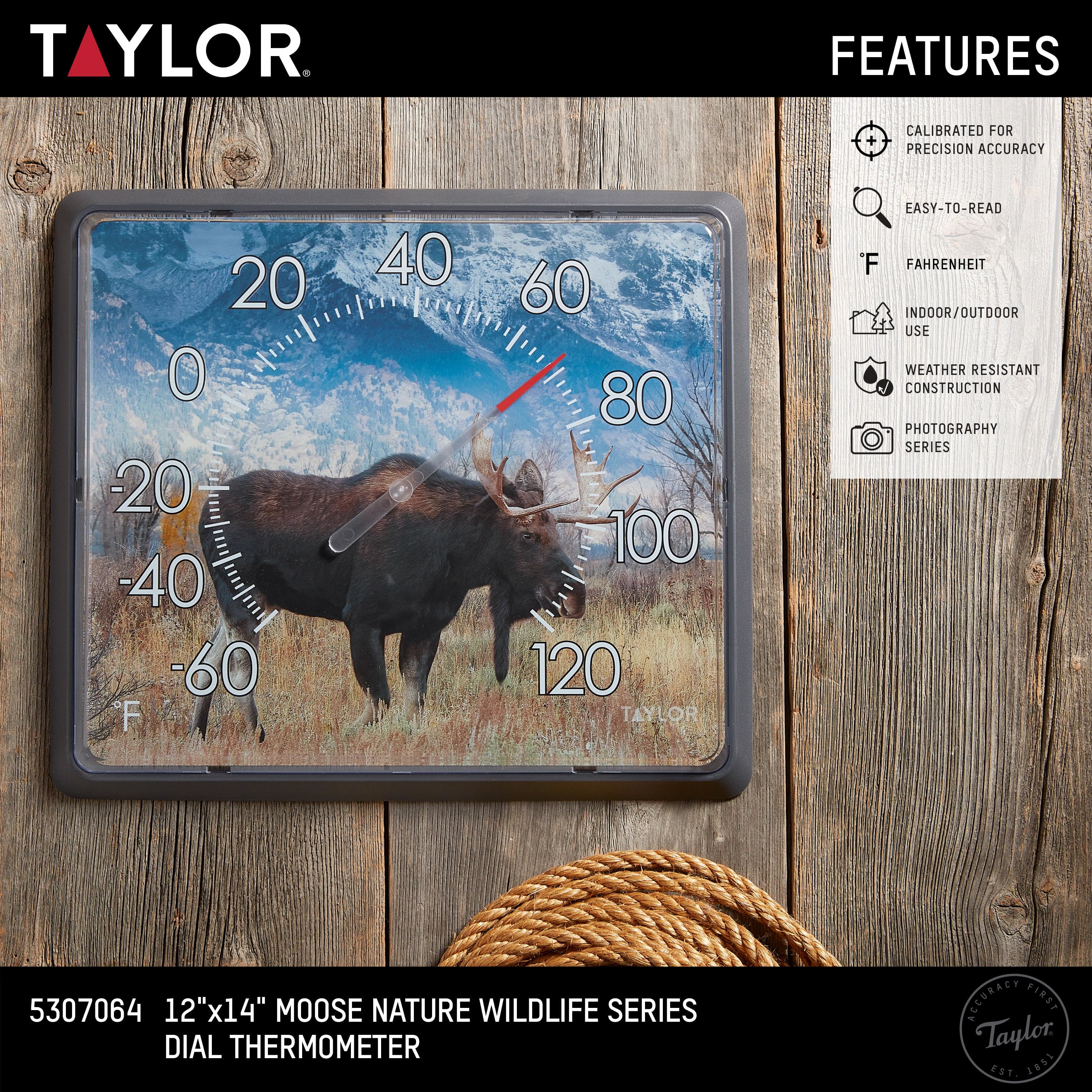 12 X 14 Inch Moose Themed Outdoor Thermometer - Nature Series for Cabin, Lodge, and Hunting Decor