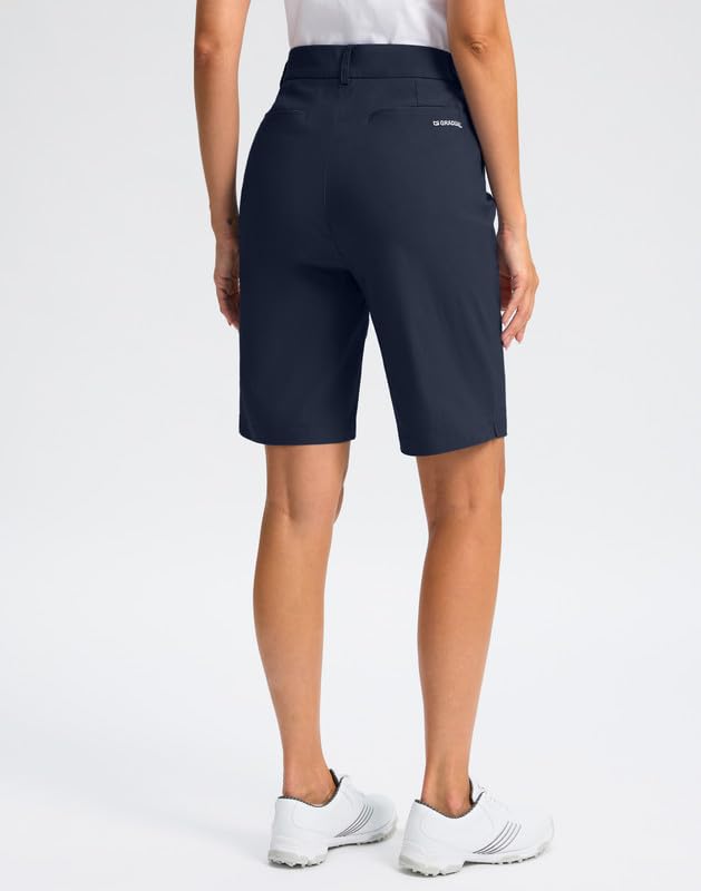 Women's 9'' Bermuda Golf Shorts with Pockets - Stretch Quick Dry Knee-Length Shorts for Casual & Work | Perfect for Golfing, Office Wear & Summer Outdoor Activities