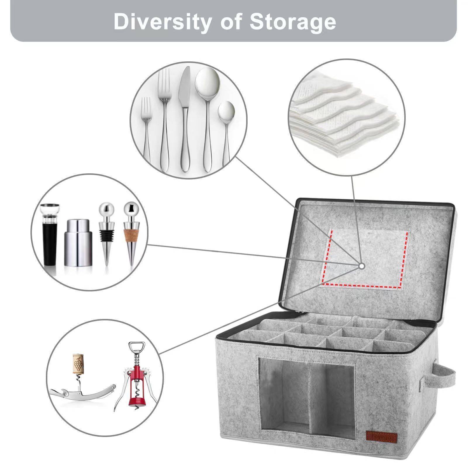 2 Pack Wine Glass Storage Box with Dividers - Stemware Organizer for 12 Crystal Glasses, Champagne Flutes & Drinkware - Secure Moving & Packing Solution for Home, Restaurant & Party Use