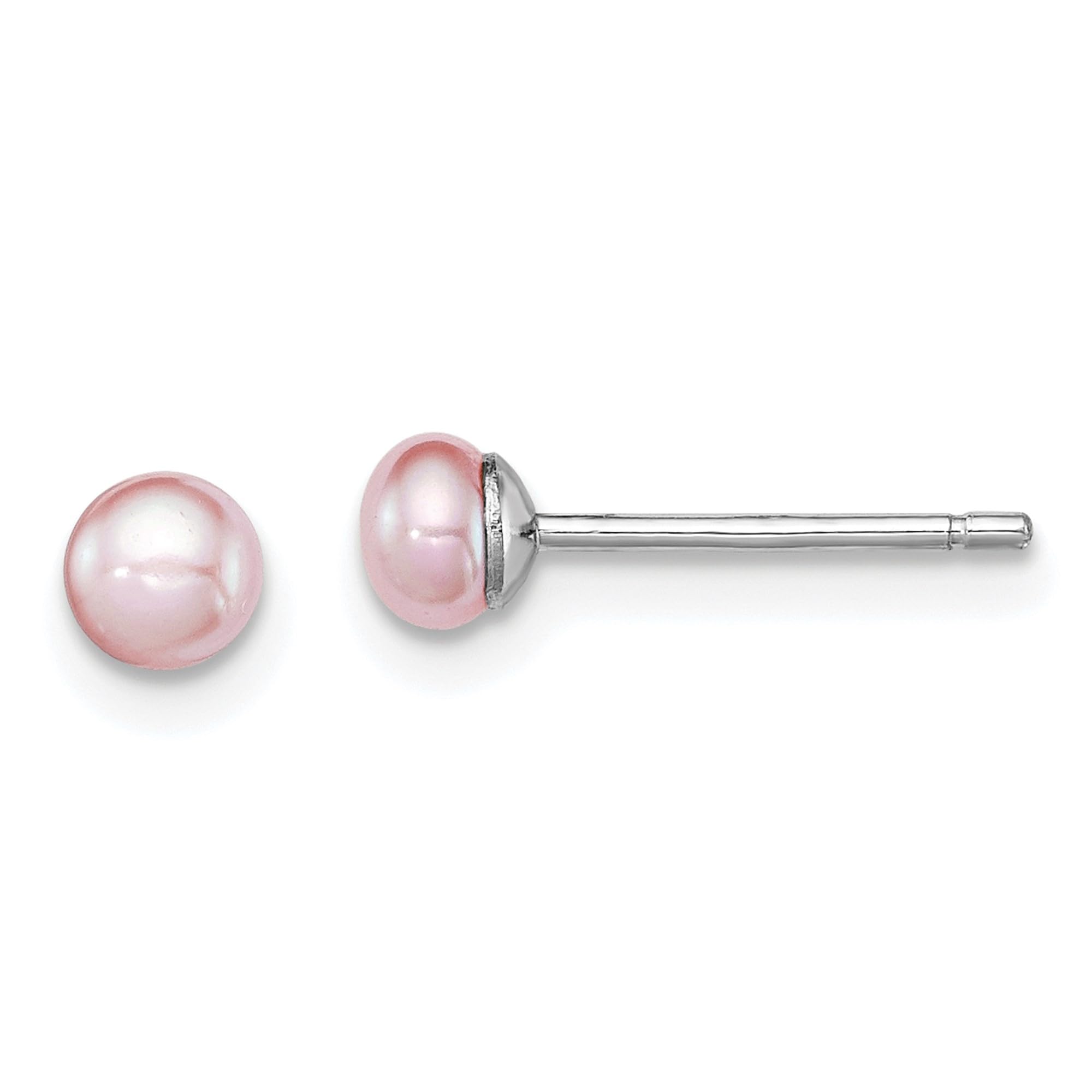 925 Sterling Silver 3mm Purple Freshwater Cultured Pearl Stud Earrings for Women - Elegant Button Pearl Jewelry for Daily Wear, Gift Giving & Special Occasions