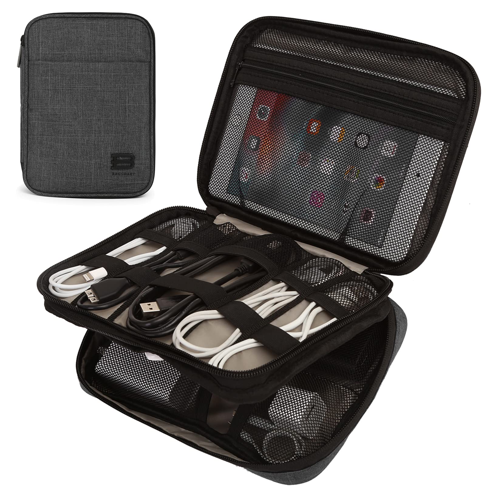 BAGSMART Electronic Organizer Travel Cable Organizer - Double Layer Waterproof Electronics Accessories Bag for iPad, Tablet 7.9