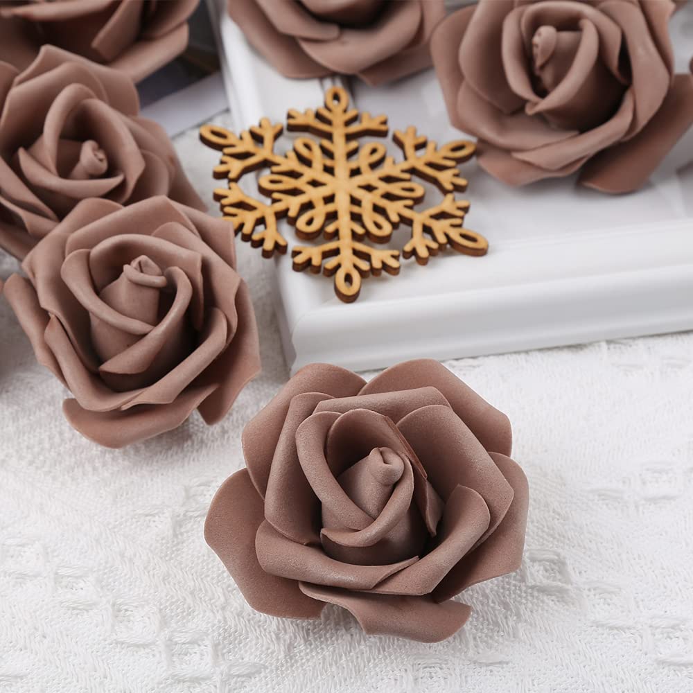 100pcs Dark Brown Artificial Rose Flower Heads - Stemless Foam Roses for DIY Wedding Bouquets, Centerpieces, Party Decorations, Baby Showers & Home Decor - Perfect for Wedding Arrangements, Table Centerpieces, and Craft Projects