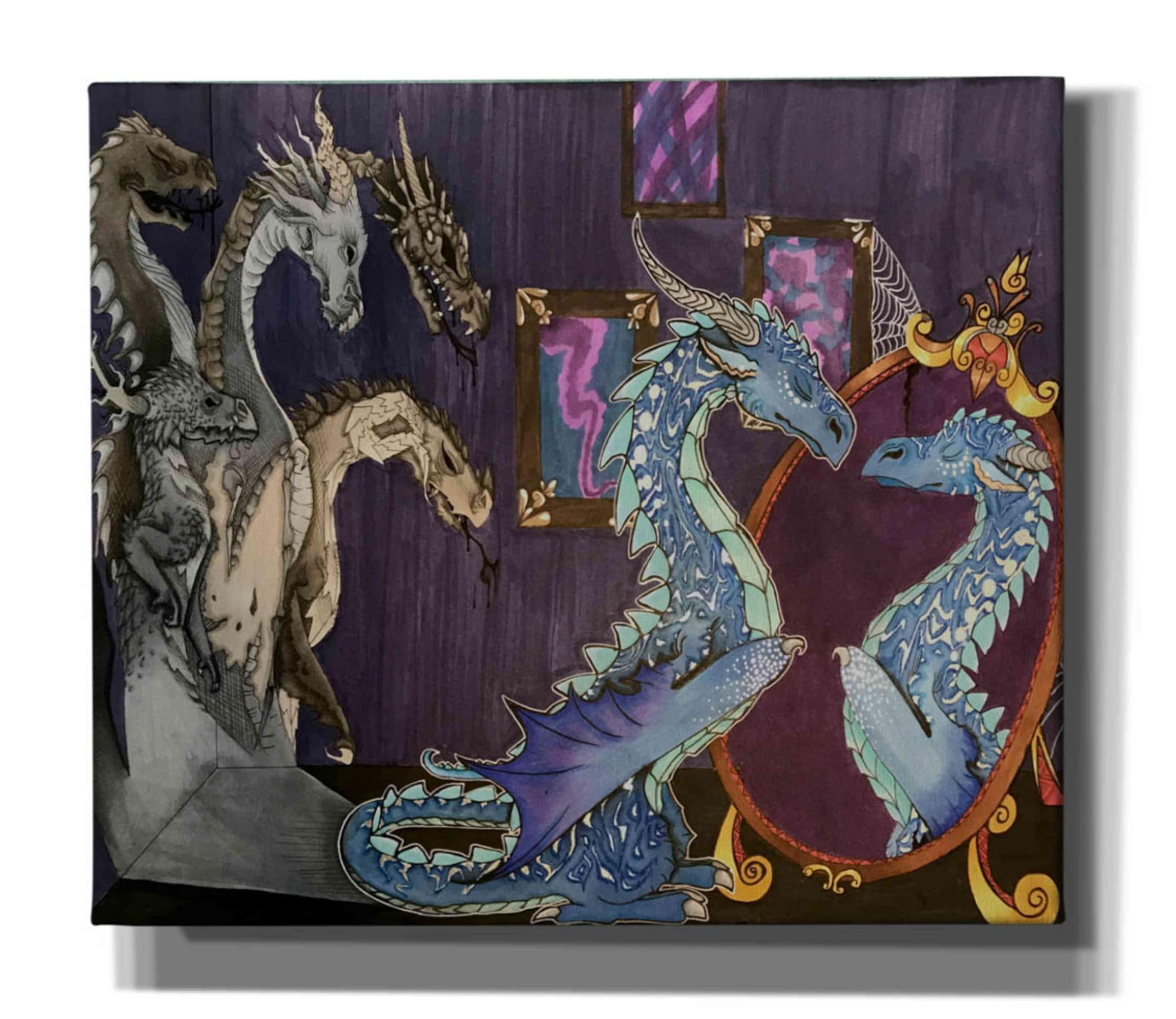 Epic Graffiti 'Dragon in the Mirror' by Avery Multer - Modern Canvas Wall Art Print 30x26 Inches - Asian Inspired Home Decor for Living Room, Bedroom & Office