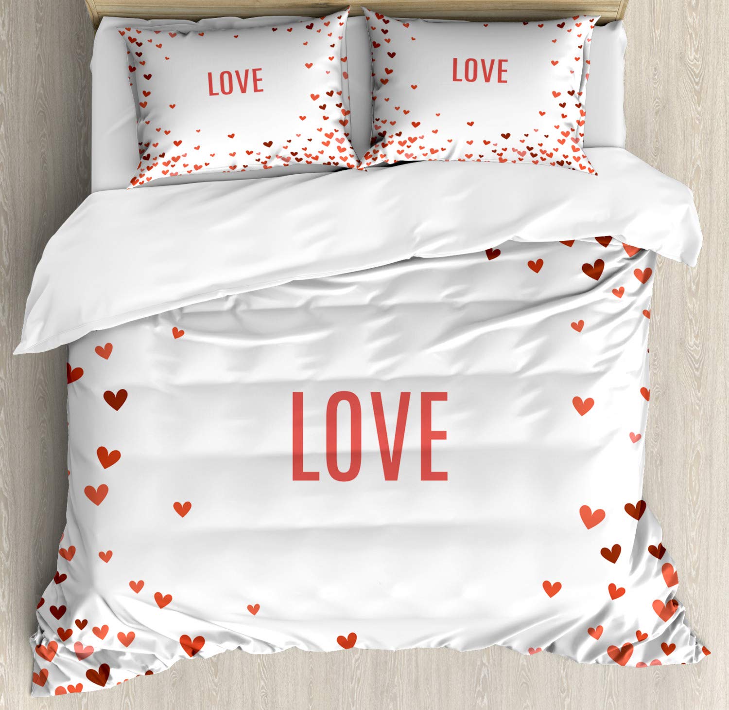 Ambesonne Love Duvet Cover Set King Size - Romantic Hearts Design in Burgundy Red & White | 3-Piece Bedding Set with 2 Pillow Shams | Perfect for Valentine's Day, Anniversary Gifts & Couples Bedroom Decor