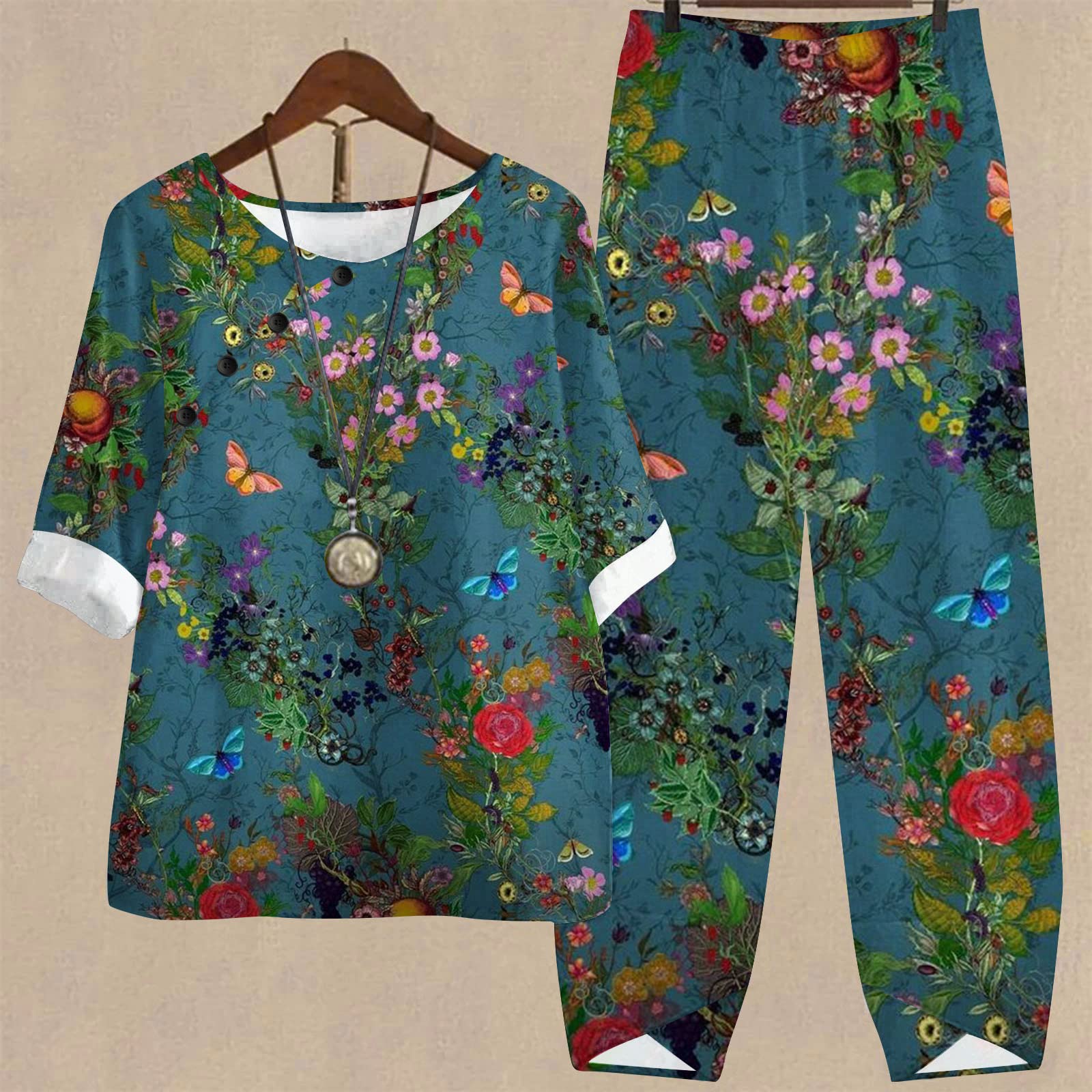 Breathable Women's Linen Shirt & Wide Leg Pants Set - 2 Piece Outfit for Summer & Fall | Comfortable Maternity Pajamas & Casual Linen Top with Sweatpants | Perfect for Home, Office & Travel