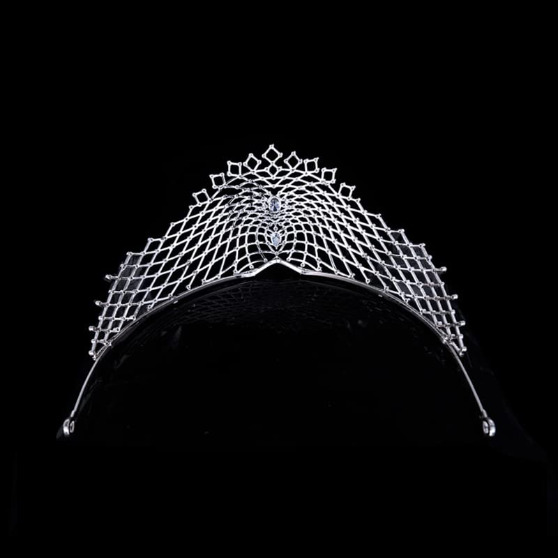 Elegant Big Cubic Zirconia Mesh Design Tiara for Wedding | Crystal Bridal Headpiece Diadem for Women | Prom, Party, Pageant Head Jewelry CH10403 | Perfect for Bridal Showers, Quinceañeras & Formal Events