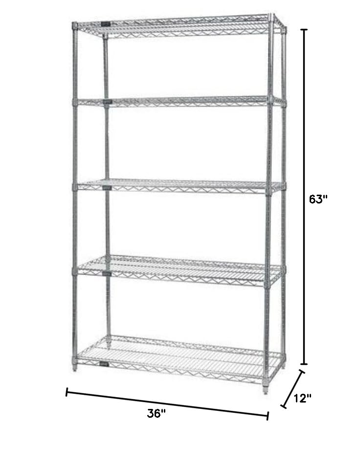 5-Tier Chrome Wire Shelving Unit 36x12x63