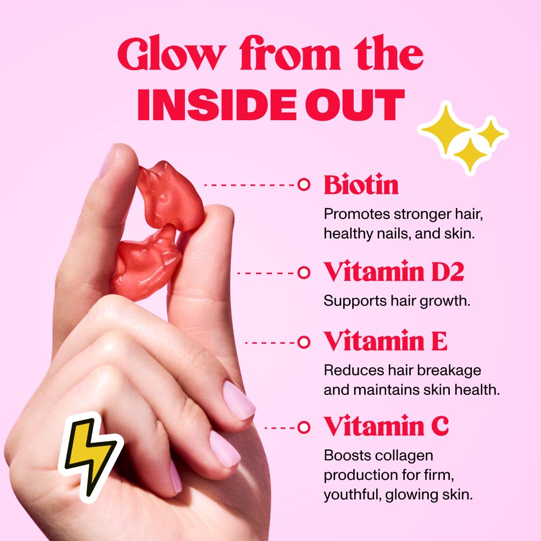 60 Count Hair Growth Gummies with 5000mcg Biotin - Vegan, Non-GMO Vitamins for Women to Promote Faster Hair Growth & Healthy Skin & Nails - Perfect for Daily Beauty Routine & Thinning Hair Care