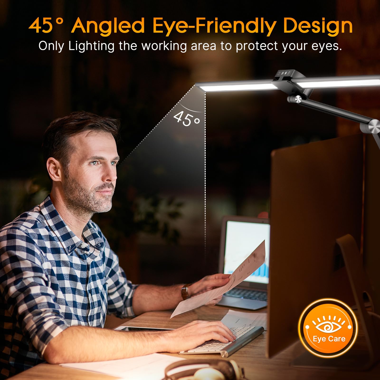 Syrinx LED Desk Lamp with Clamp - 24W Adjustable Double Head Architect Lamp with Gesture Sensor & Touch Control, 25 Light Modes for Eye Care - Perfect for Home Office, Study, Reading & Workspace Lighting