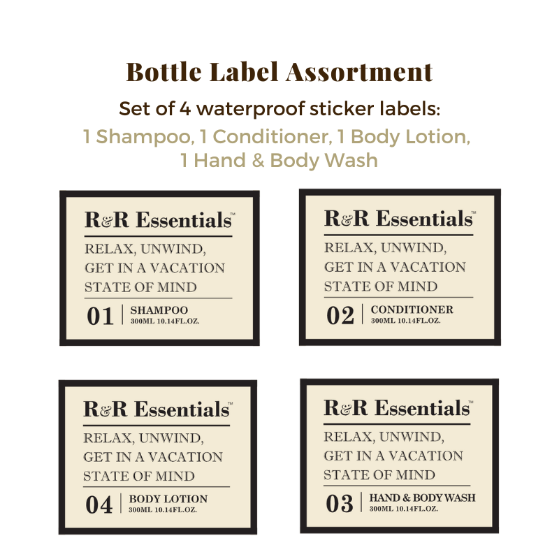 Waterproof Label Stickers for Dispensers & Pump Bottles - Durable, Removable & Water-Resistant Labels for Organizing Bathroom, Kitchen & Cleaning Supplies