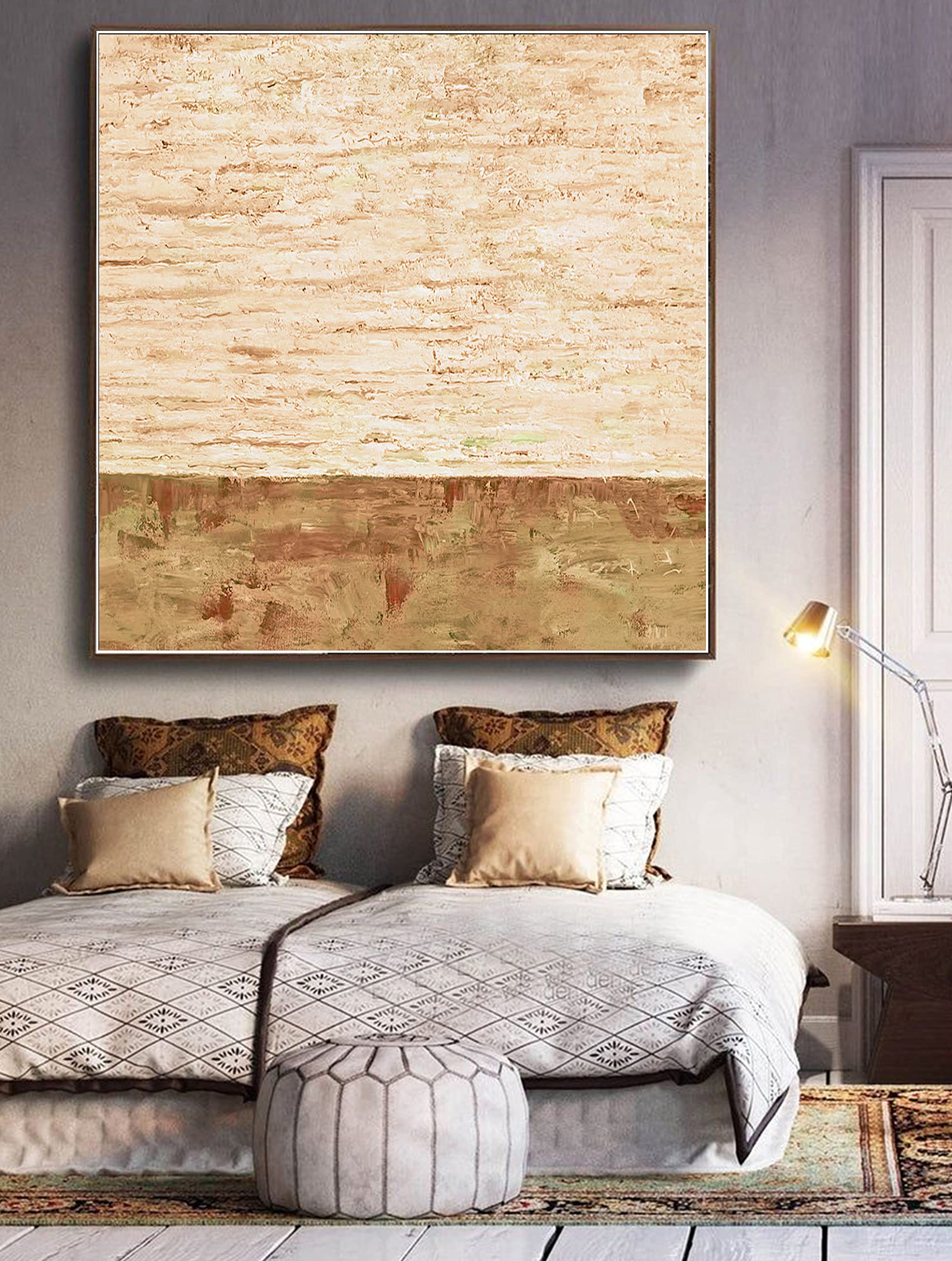 Modern Abstract Painting - Original Canvas Wall Art in Gray, White, Yellow & Brown - Contemporary Unique Home Decor for Living Room, Bedroom & Office