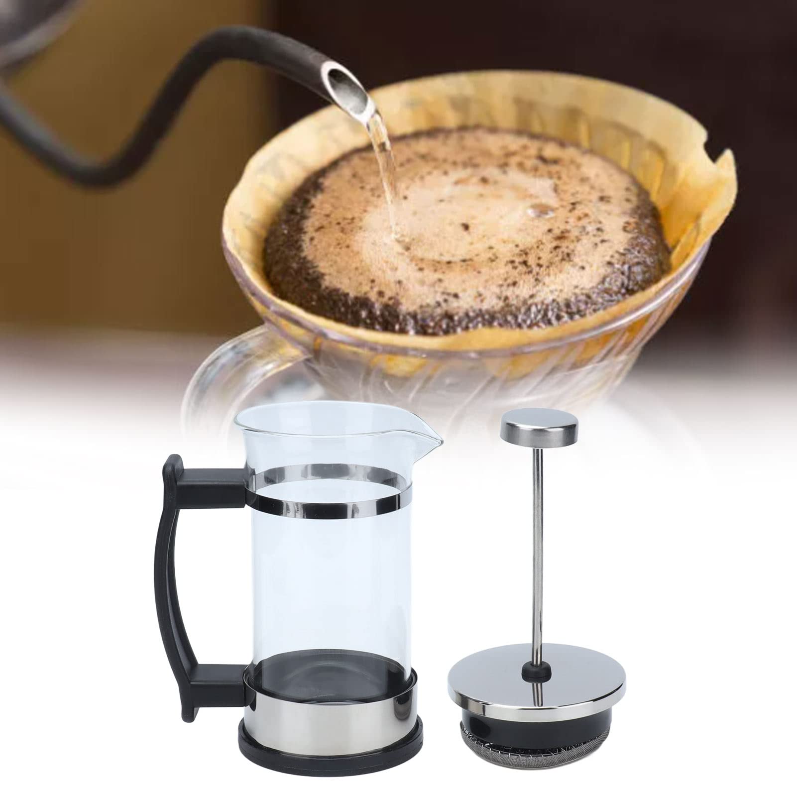 Stainless Steel French Press Coffee Maker - 350ml Hand Brew Coffee Press Pot with Mug for Home, Office & Travel | Perfect for Espresso, Tea & Cold Brew