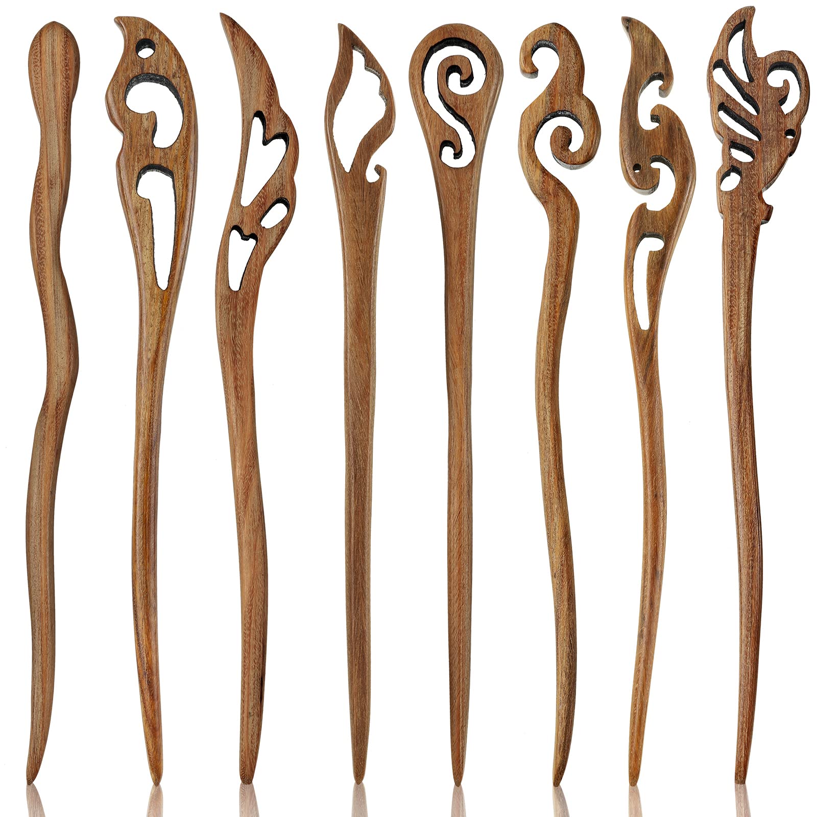 8PCS Handmade Wooden Hair Sticks - Japanese Style Bun Maker & Chinese Hairpin for Women - Vintage Retro Hair Accessories for Updos, Bridal & Cosplay Hairstyles