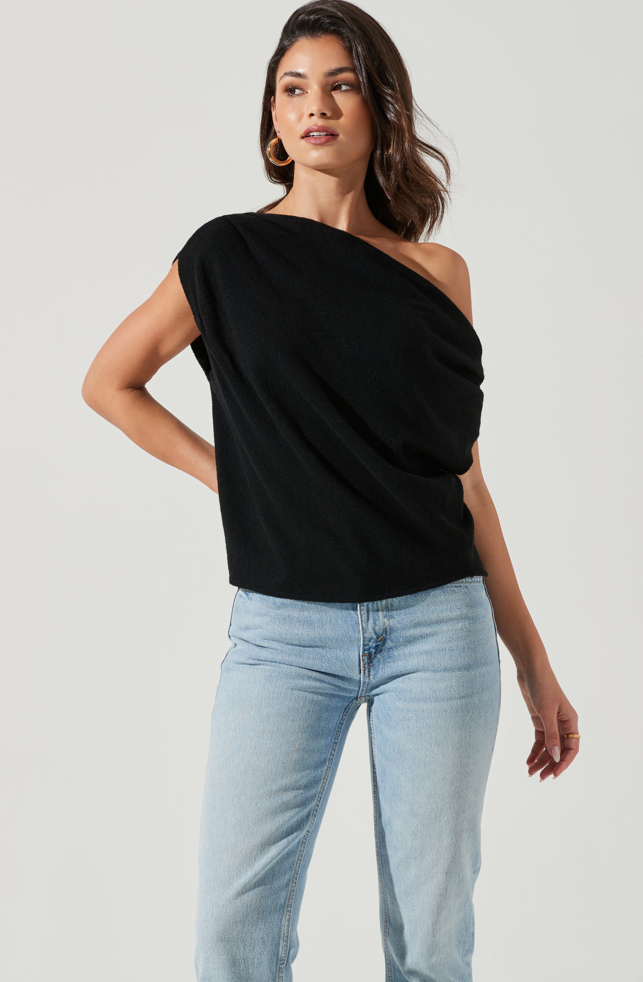 Devin Women's Sleeveless One Shoulder Knit Sweater - Sexy Off Shoulder Pullover for Date Night & Evening Parties