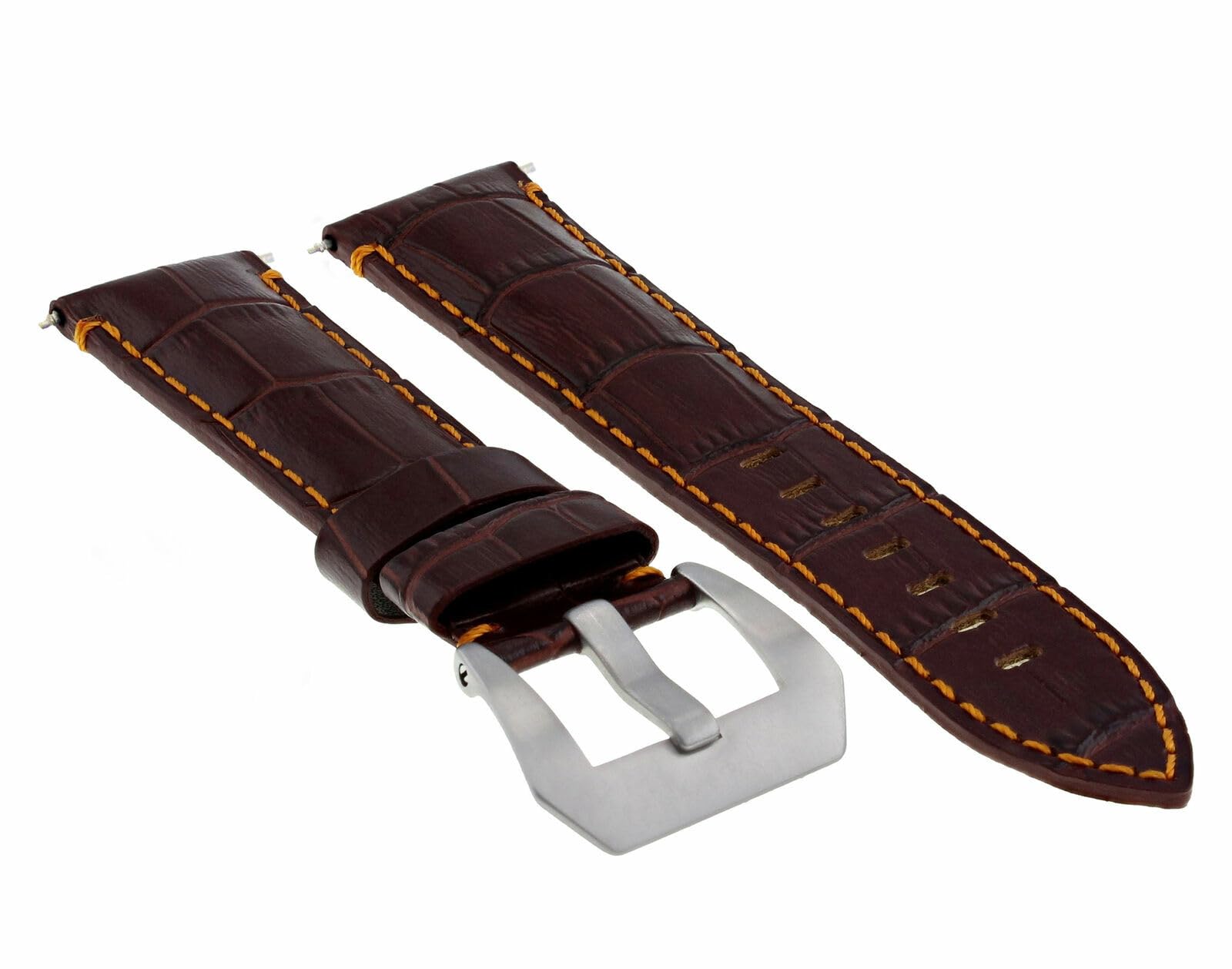 Genuine Leather Watch Band 24mm Brown with Orange Stitching - Compatible with Montblanc - Premium Replacement Strap for Dress Watches & Business Attire