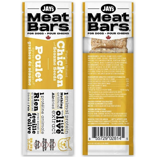 Jay's Premium Chicken & Sesame Meat Bars for Dogs - High Protein Dog Treats for Training, Rewards & Outdoor Adventures