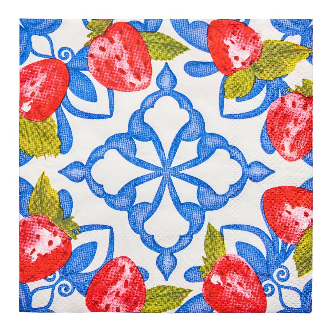 Premium Cocktail Napkins with Blue Strawberry Design - 20 Pack - Elegant Party, Wedding, and Bar Accessories for Drinks and Appetizers