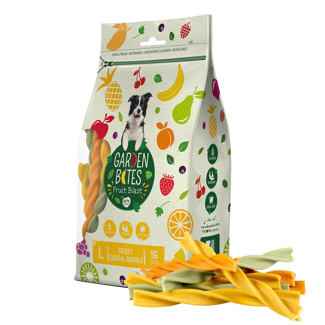 DUVO PLUS Garden Bites Fruity Dental Swirls - 16cm Dog Chew Toys for Small & Medium Dogs | Natural Teeth Cleaning Treats for Puppies | Perfect for Indoor Play & Outdoor Training