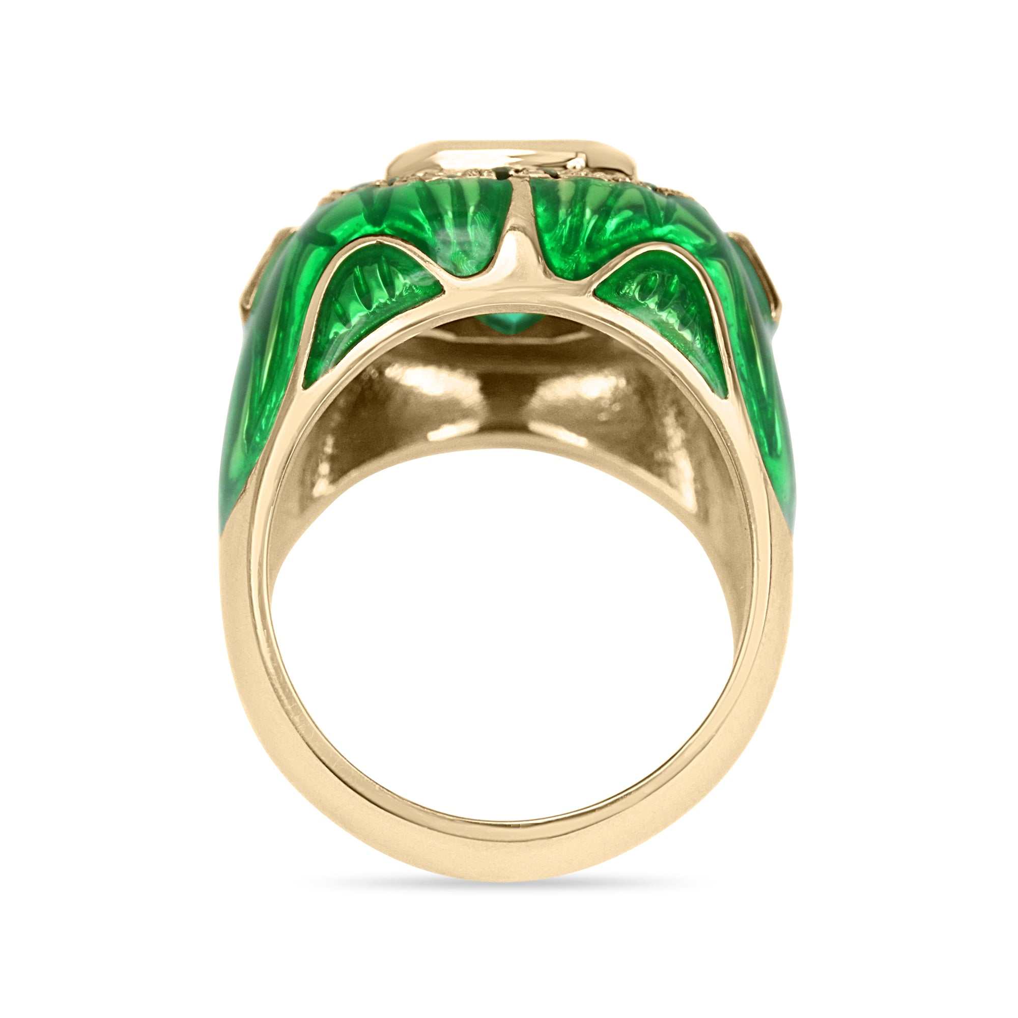 4.45 TCW Men's Colombian Emerald Diamond Enamel Ring in 18K Gold - Elegant Jewelry for Weddings, Anniversaries & Special Occasions