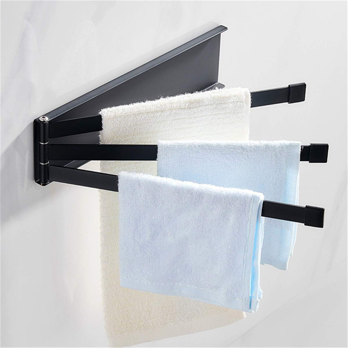 ZKG 360° Rotating Towel Rack - 3 Swivel Bars Wall Mounted Bathroom Organizer for Towels, Robes & Kitchen Utensils (Black) - Perfect for Small Spaces, Apartments & Spa-Style Bathrooms