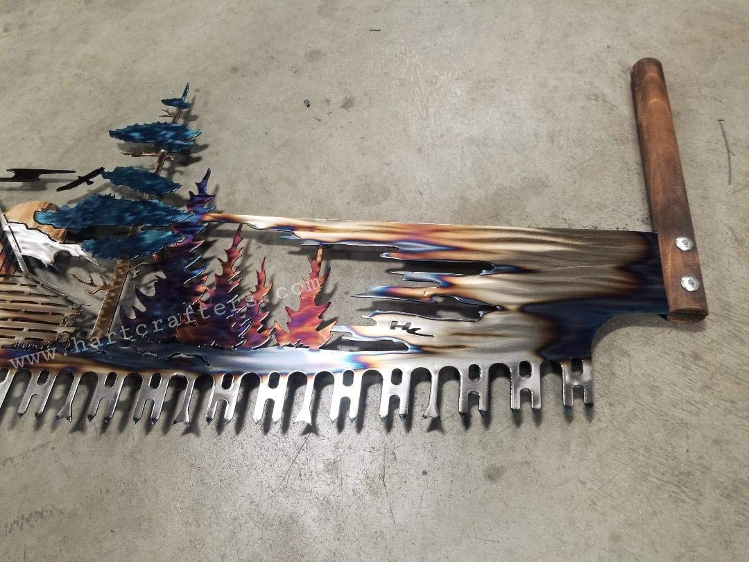 Rustic Metal Wall Art Decor - Blue Ridge Parkway Cabin Cross Cut Saw - Torched Finish - 5 Feet Wide - Perfect for Cabin, Farmhouse & Lodge Decor