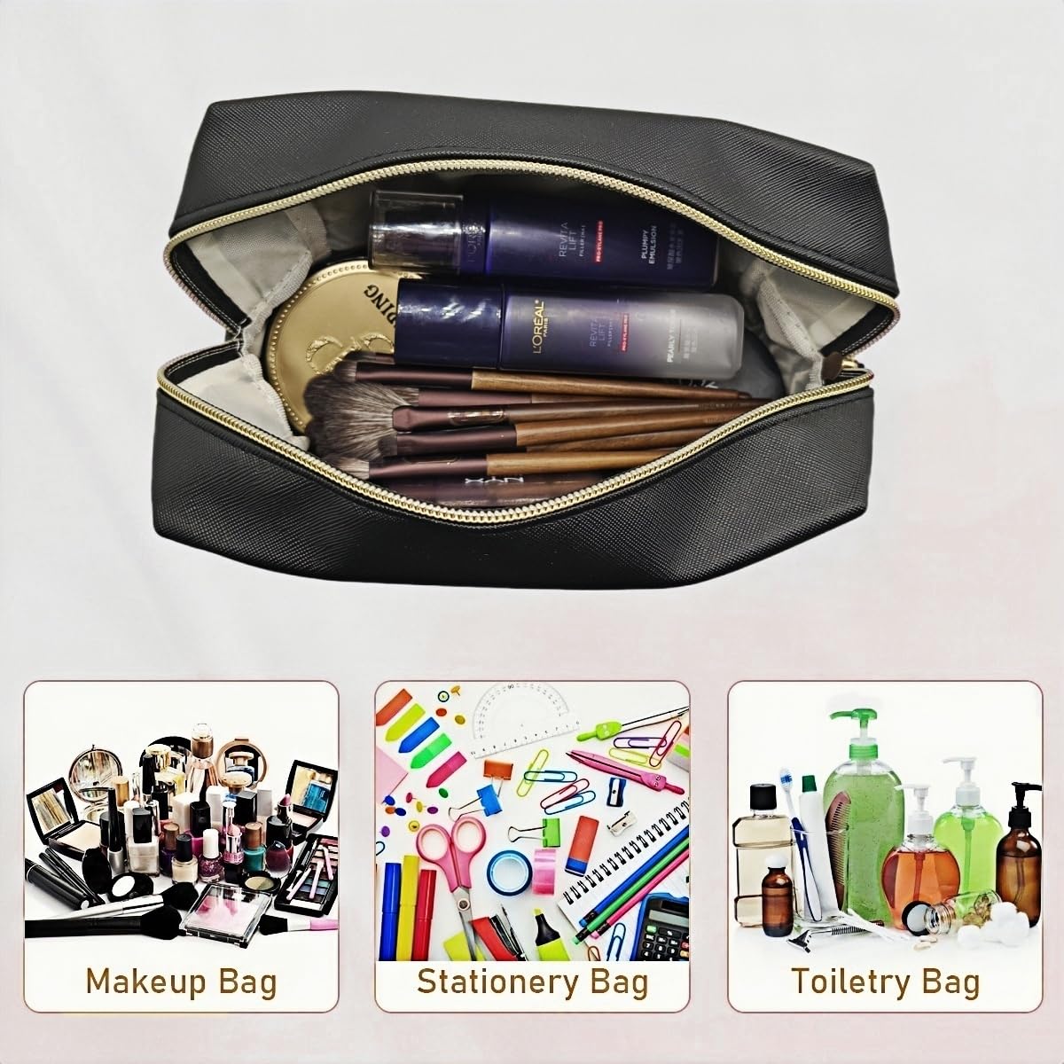 2 Pack Waterproof PU Leather Makeup Bags for Women - Portable Cosmetic Organizer Pouch, Travel Toiletry Bag for Girls, Mom, Wife, Daughter (Perfect for Travel, Gym & Daily Use)