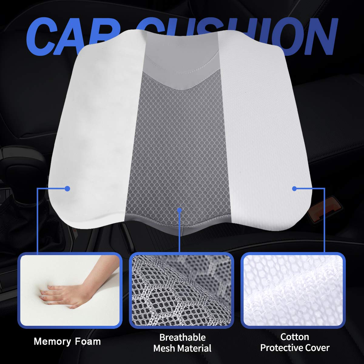 **Orthopedic Car Seat Cushion for Sciatica & Tailbone Pain Relief - Height Booster for Short Drivers - Universal Fit for Car, Truck, Office Chair & Wheelchair - Comfortable Driving & Long Sitting Support**    *(Perfect for Commuting, Road Trips, Office Work & Wheelchair Use - Reduces Back Pain & Improves Posture)*