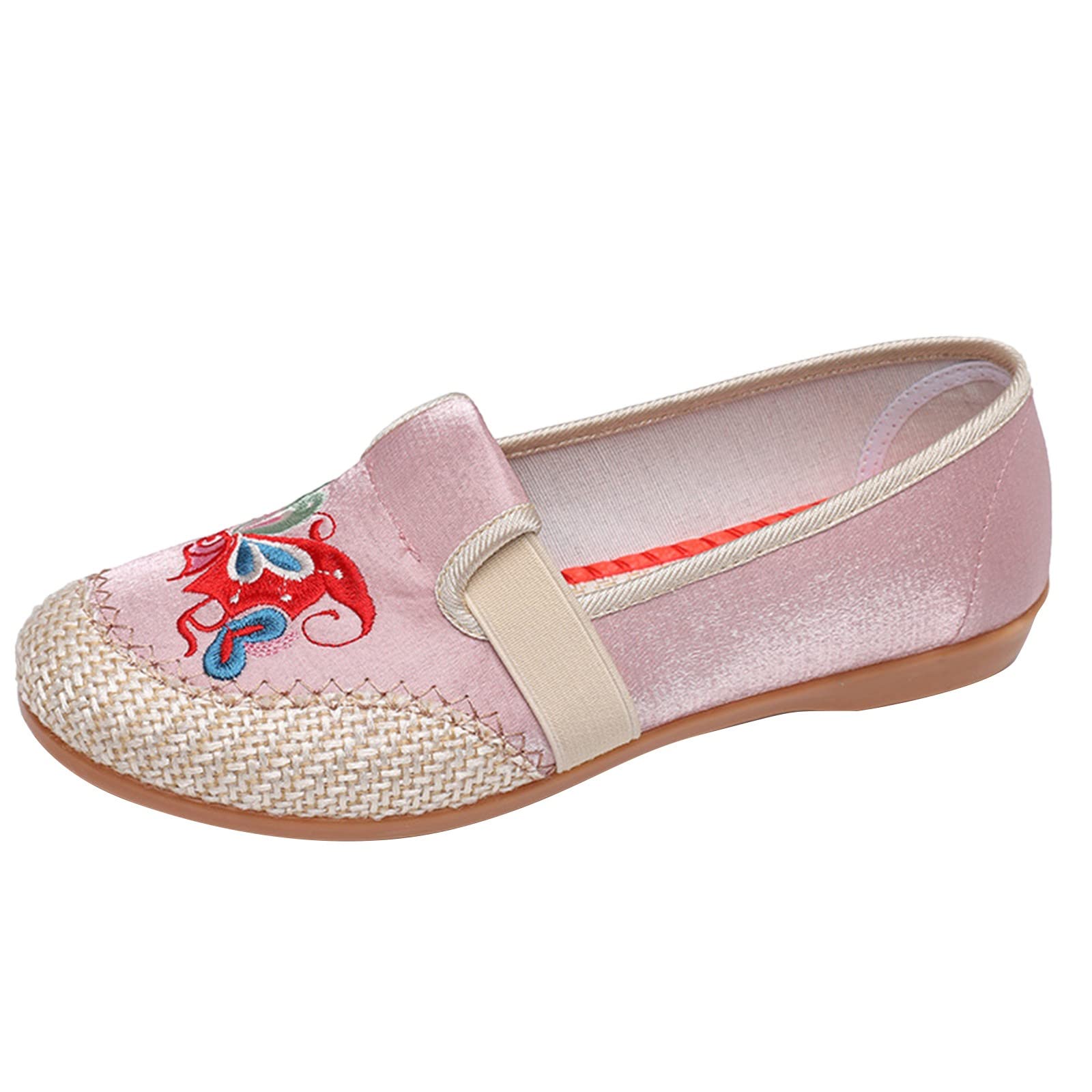 Women's Embroidered Ethnic Flat Shoes with Elastic Strap - Casual Animal Print Summer Shoes for Women (Pink, Size 8) | Perfect for Beach, Vacation & Boho Fashion Outfits