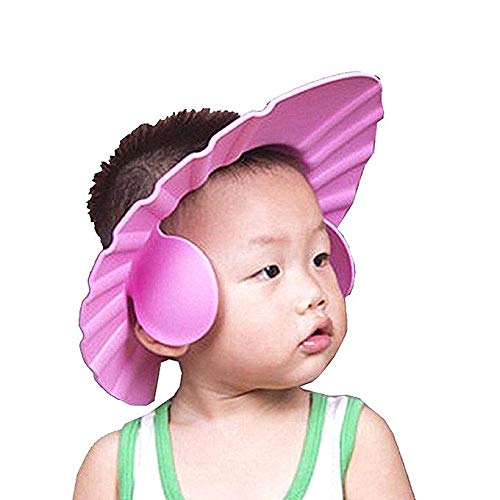 SEAHAVEN Adjustable Baby Shower Cap - Soft Bathing Hair Wash Hat for Infants & Toddlers - Waterproof Eye & Ear Protector - Leaves Shape Design - Multicolor (Pink) - Perfect for Bath Time, Hair Washing & Sensitive Skin Protection
