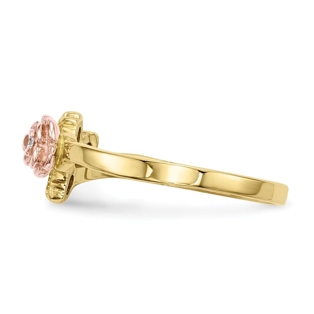 10K Yellow Gold Tri-Color Diamond Rose Ring Band for Women - 0.02 CTTW Solid Gold Stackable Ring - Perfect for Anniversary, Engagement, Wedding & Everyday Elegance