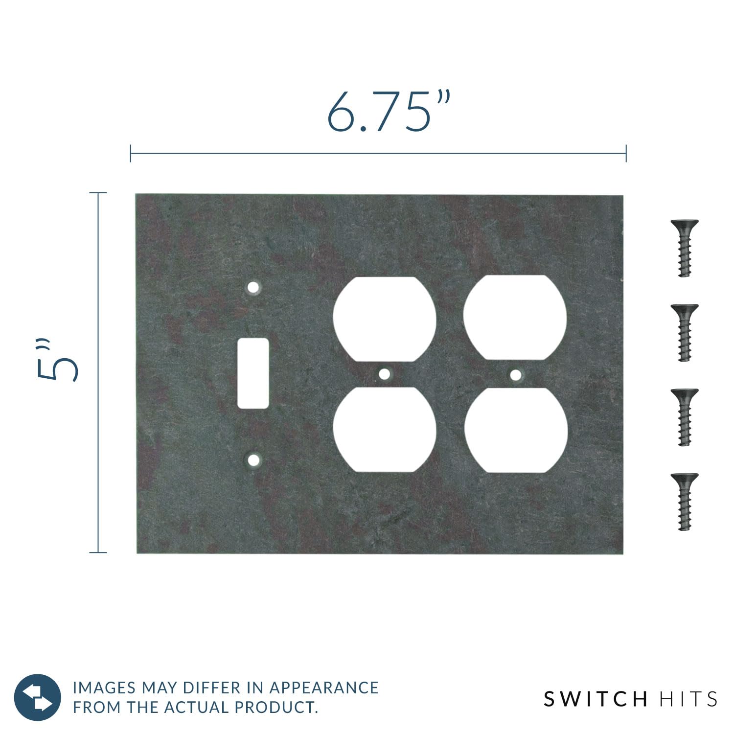 Decorative 3 Gang Electrical Switch Plate Cover - Mottled Vermont Slate Finish | Light Switch & Outlet Wall Plate (6.75” W x 5” H) | Durable Faceplate for Home, Office & Commercial Use | Perfect for Living Room, Bedroom & Kitchen Decor