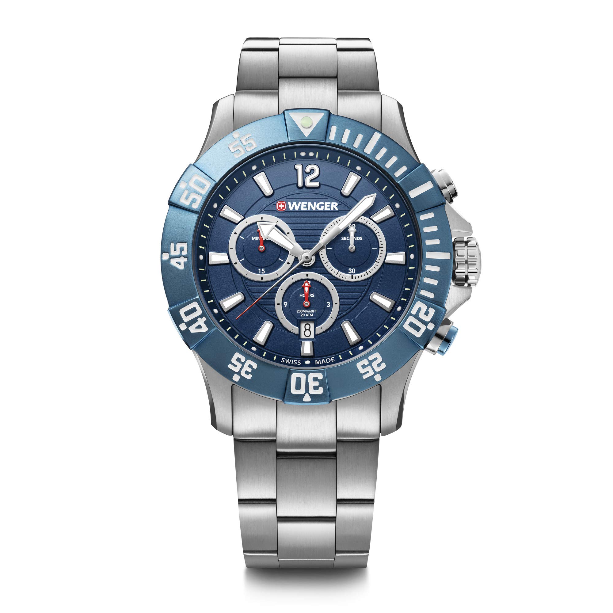 Wenger 01.0643.119 Seaforce Men's Dive Watch - 43mm Blue Dial, Stainless Steel Bracelet, Water Resistant - Perfect for Swimming, Snorkeling & Outdoor Adventures