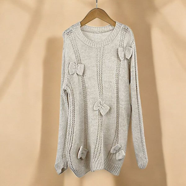 Coquette Bow Knitted Sweater Beige - Elegant & Stylish Women's Pullover for Fall & Winter Fashion | Perfect for Casual Outfits, Dates & Office Wear