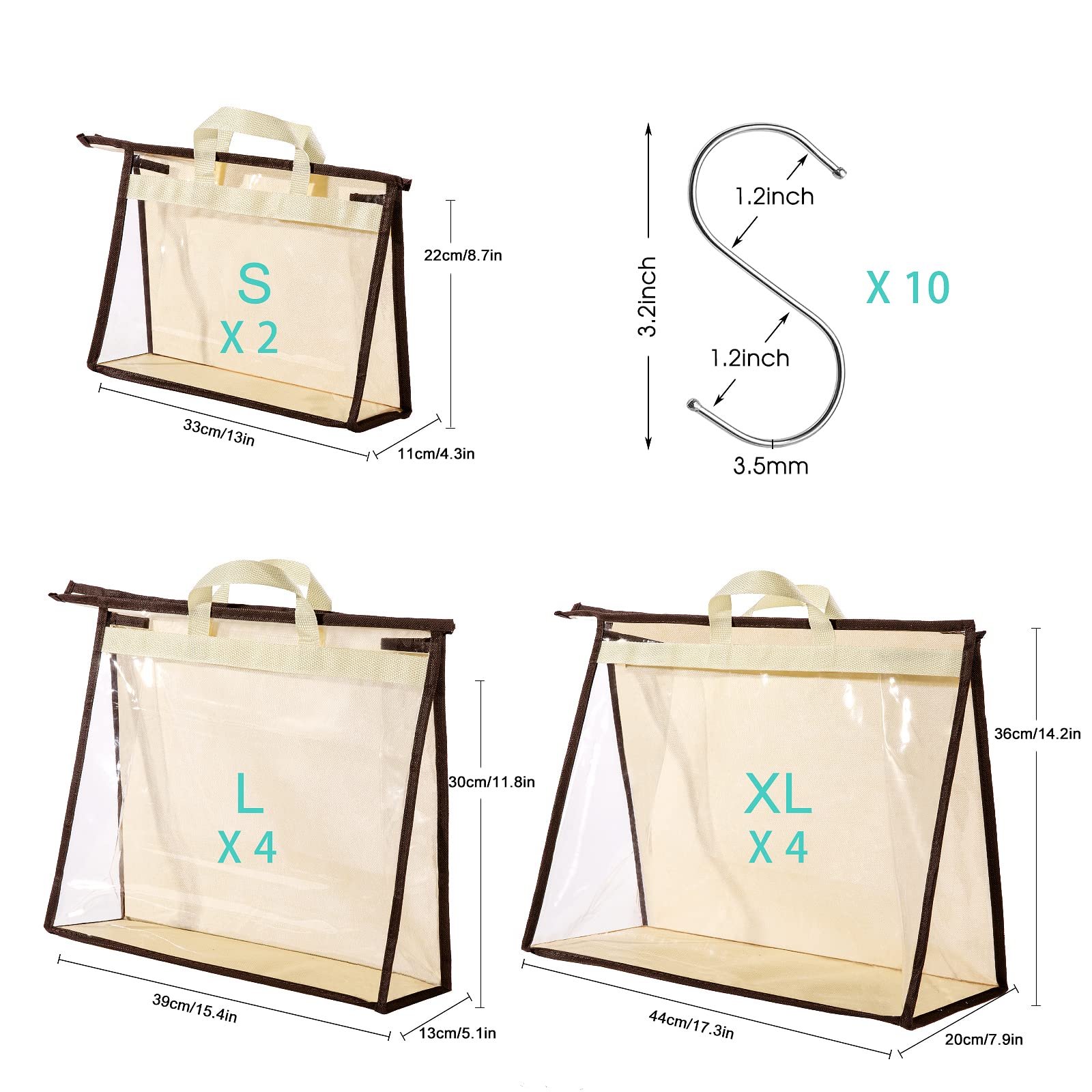 CINPIUK 10-Pack Clear Handbag Storage Organizer Dust Bags - Purse Protector Covers with Hooks for Closet Organization | Perfect for Travel, Home & Luxury Bag Storage
