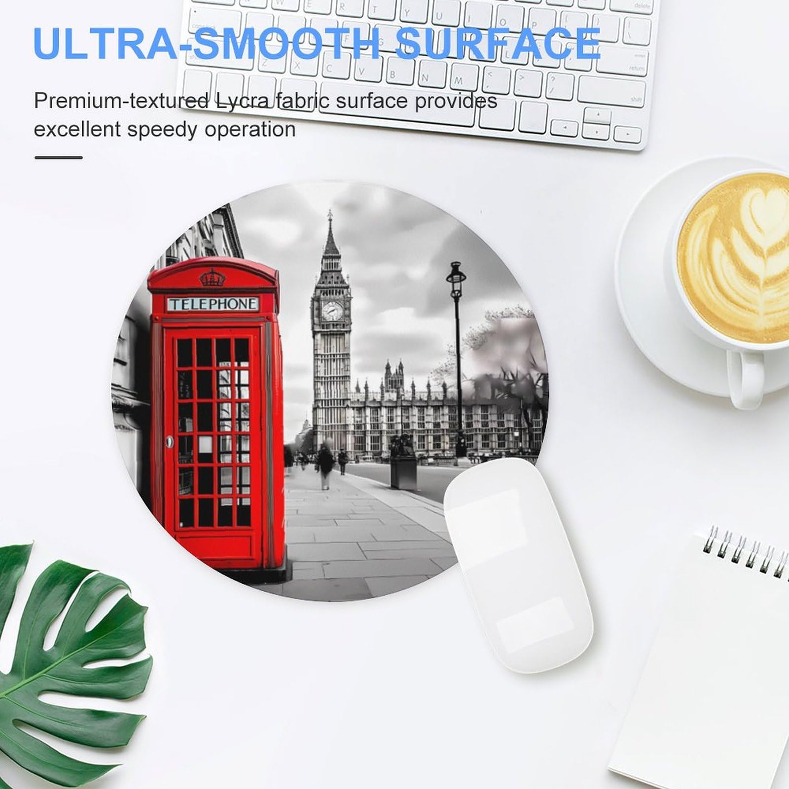London Telephone Booth & Big Ben Themed Round Mouse Pad - Non-Slip Rubber Base for Office, Home, Gaming - Perfect for UK Enthusiasts & Desktop Decor