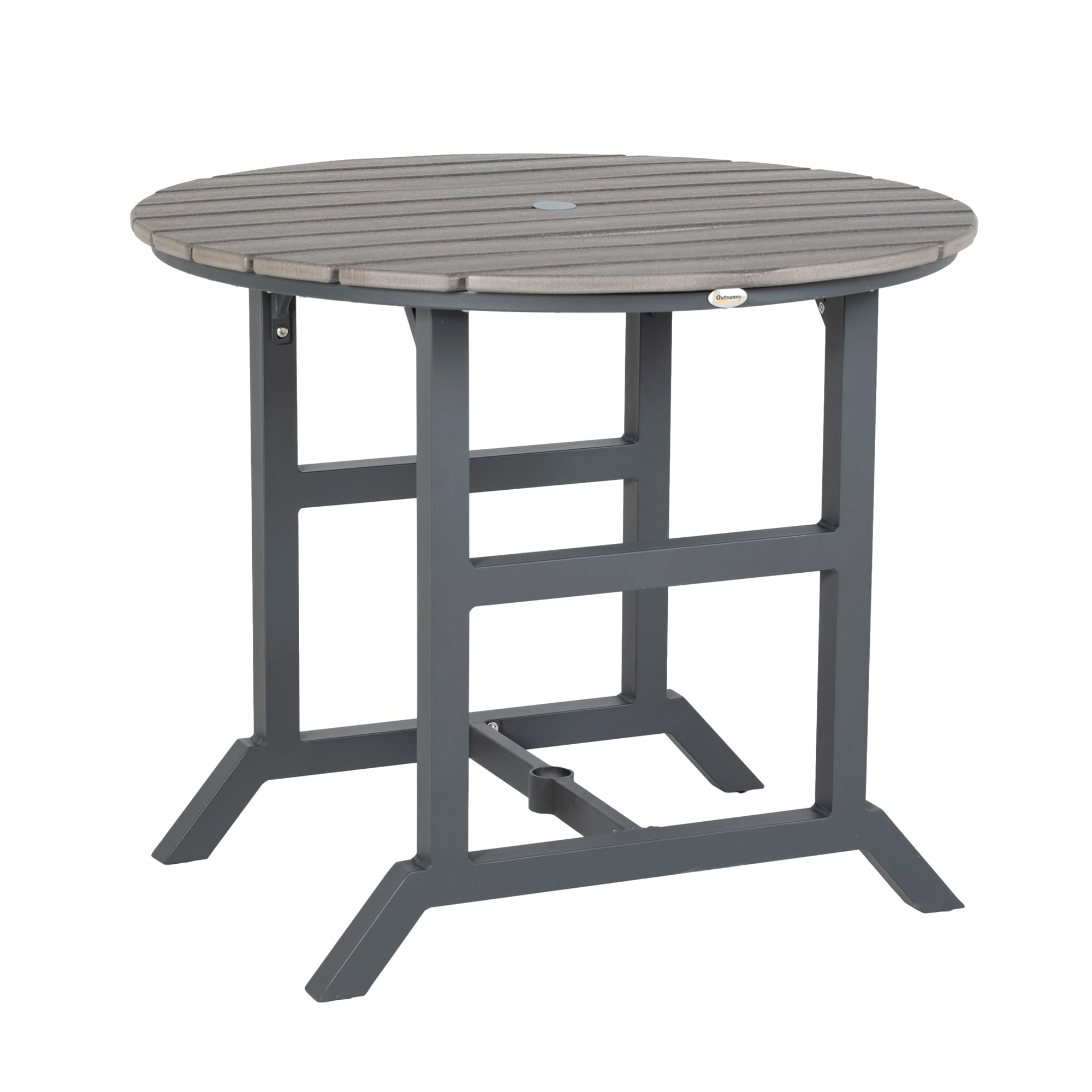 Outsunny 48 Inch Round Outdoor Patio Table with Umbrella Hole - Aluminum Frame & Weather-Resistant HDPE Tabletop - Perfect for Garden, Lawn, Balcony, Terrace Dining - Seats 4 Comfortably - Dark Gray