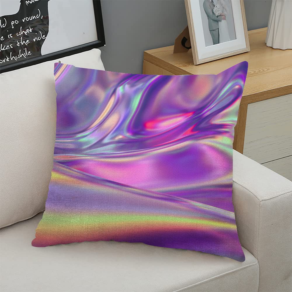 Iridescent Holographic Square Throw Pillow Covers 18x18 Inch - Decorative Couch Sofa Bed Cushion Cases for Living Room, Bedroom & Home Decor