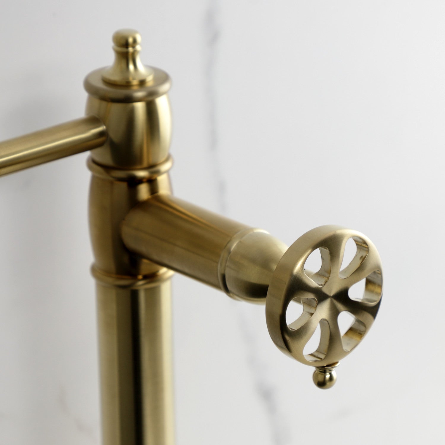 Belknap KS3707RX Brushed Brass Two Handle Deck Mount Pot Filler Faucet - Perfect for Kitchen Sink, Stove & Cooking Area