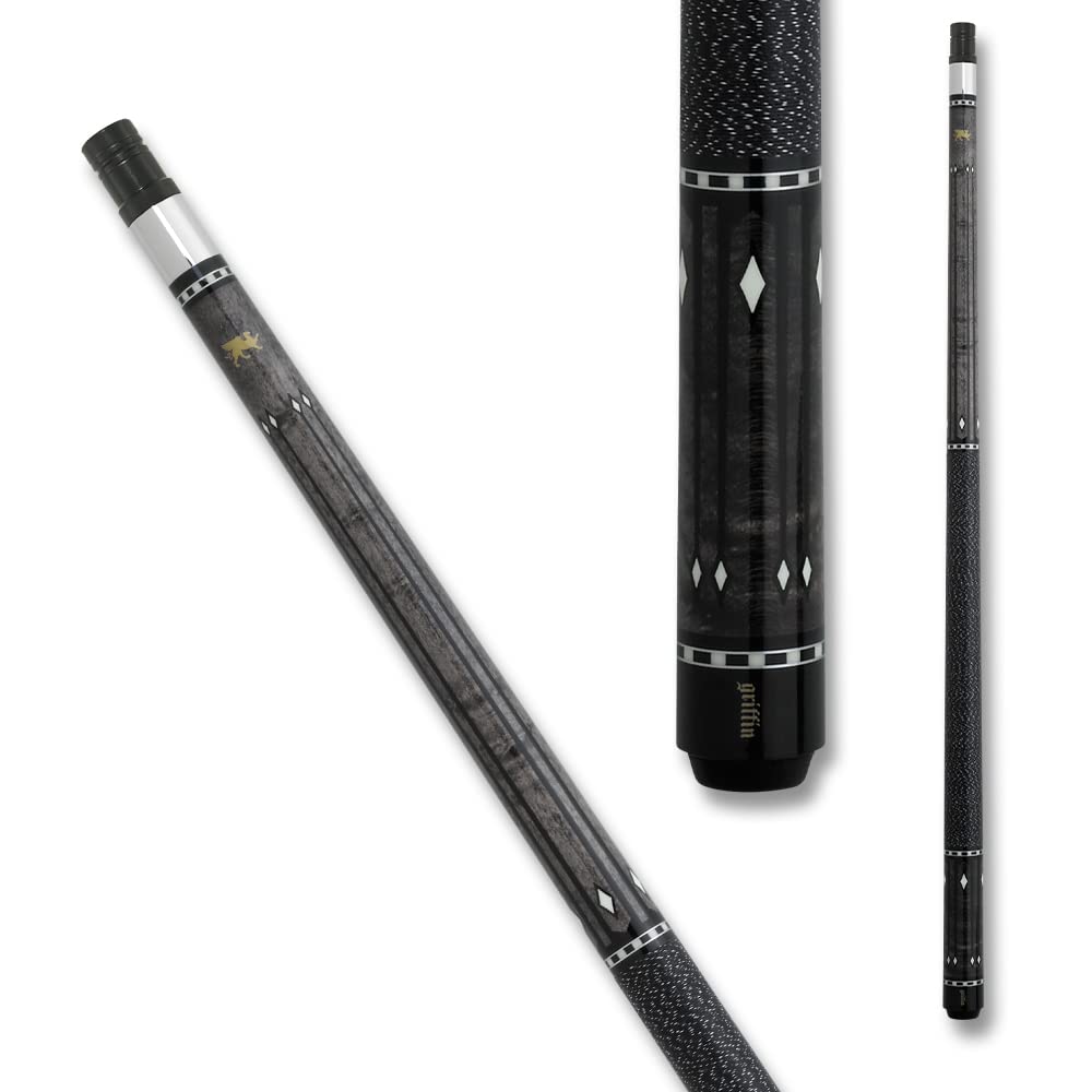 Premium Griffin GR32 Pool Cue - Grey Stained Maple Shaft with White Diamond Inlays | Professional Billiards Stick for Tournament & Home Game Use