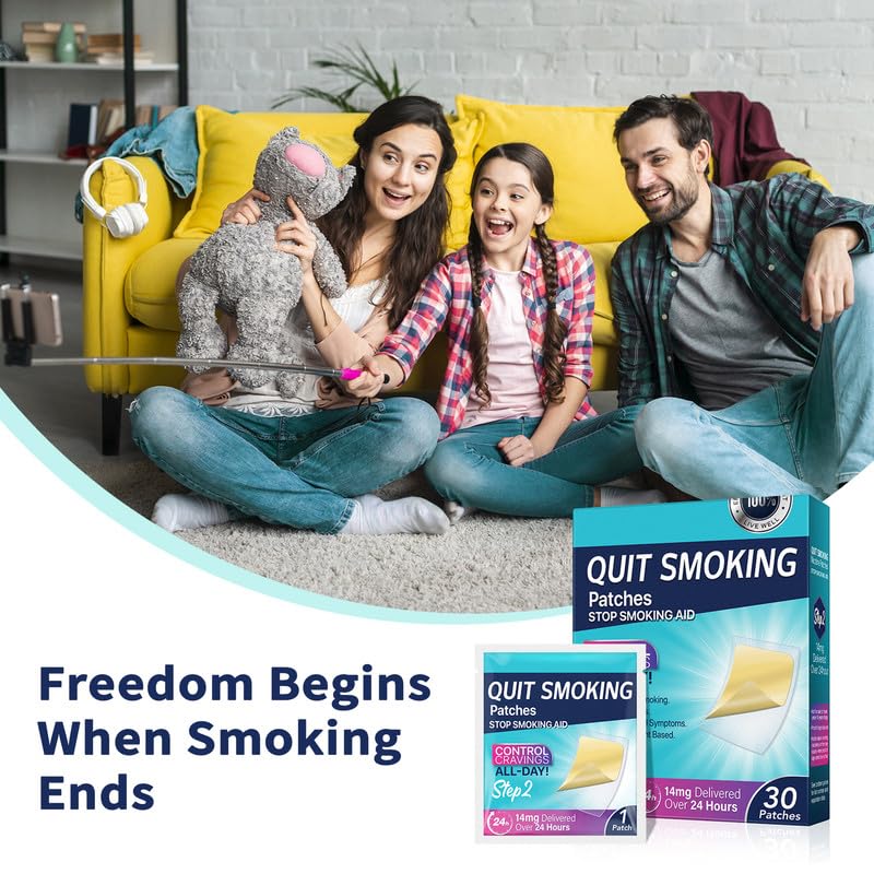 14mg Nicotine Patches for Quitting Smoking - 30 Step 2 Stop Aids Patches | Effective Smoking Cessation Treatment | Easy to Use | Perfect for Work, Travel & Daily Life