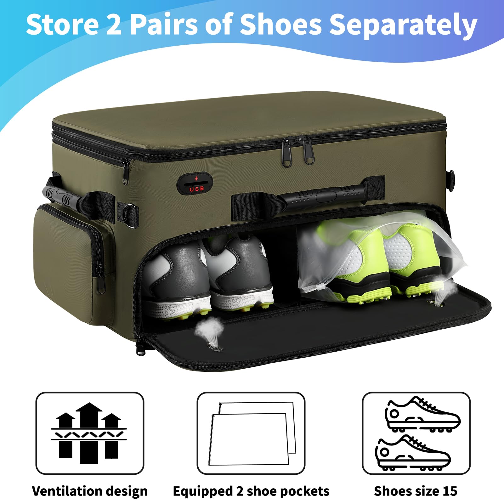 Mogplof Extra Large 2 Layer Golf Trunk Organizer - Water-Resistant Car Storage for Golf Shoes, Balls, Tees & Accessories (20