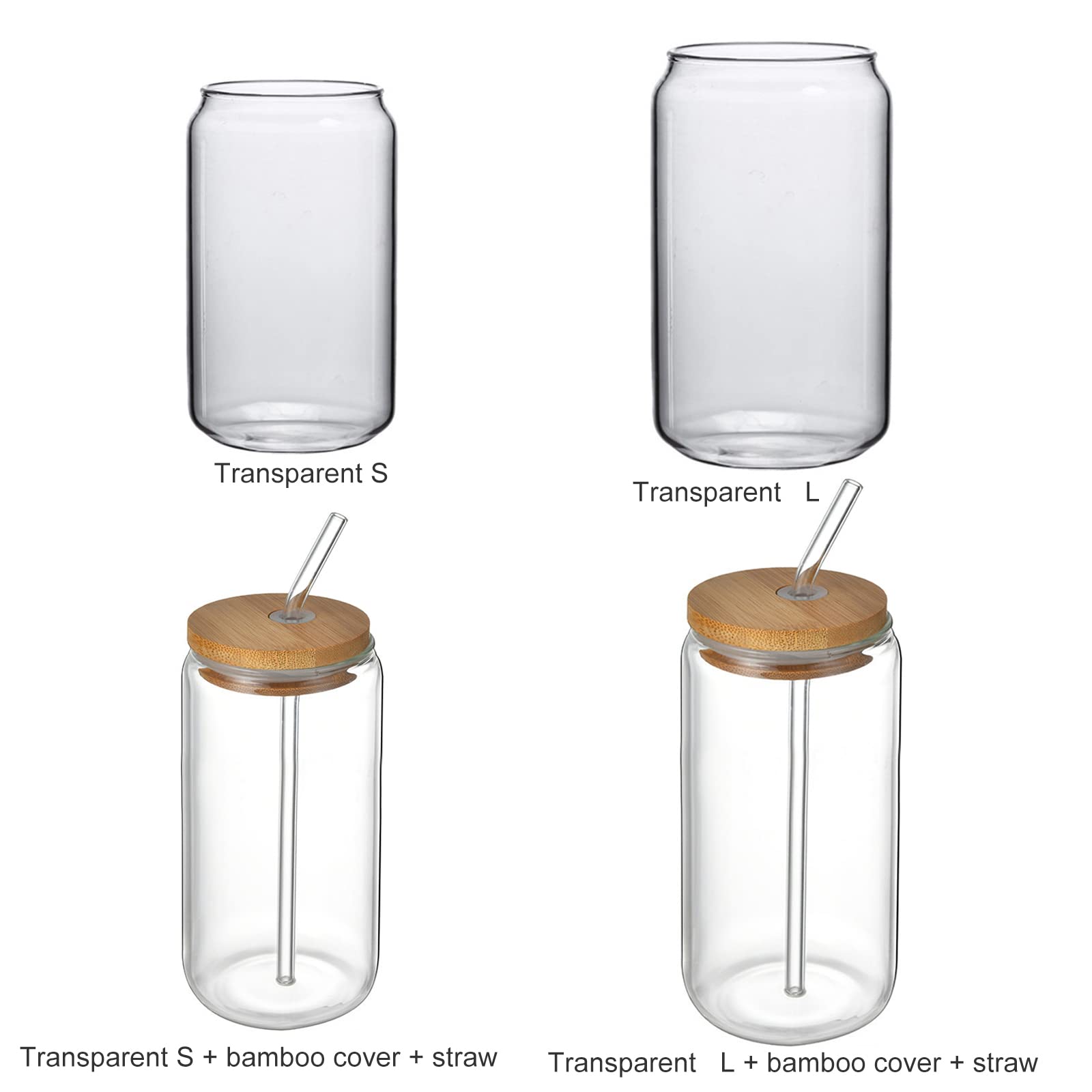 XHONG 2 Pack Beer Can Shaped Glasses with Bamboo Lids & Glass Straws - 16oz Clear Tumbler Cups for Iced Coffee, Juice, Soda, Cocktails & Cold Drinks - Perfect for Home Bars, Parties & Outdoor Gatherings