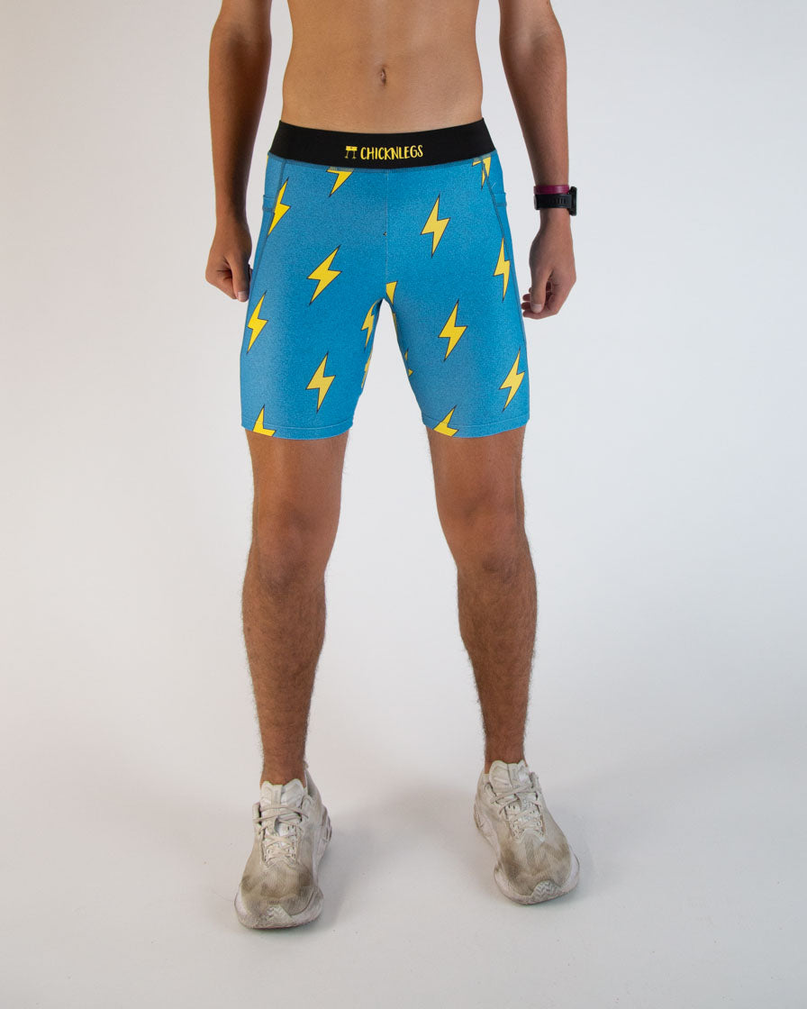 Men's Running Compression Shorts - Blue Bolts 8