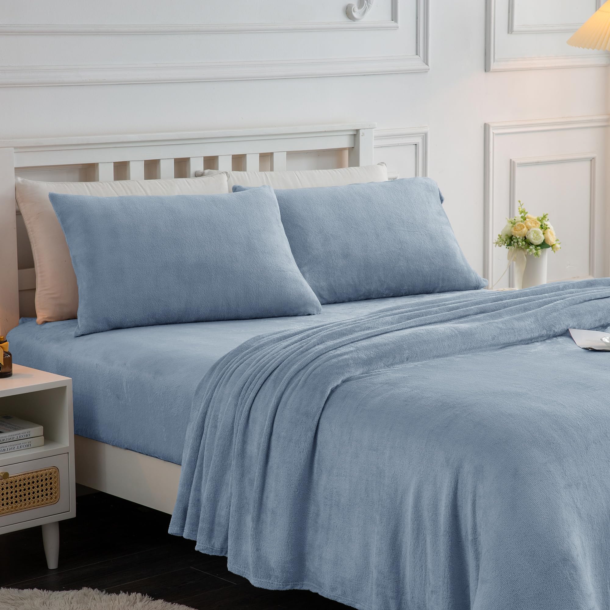 Softan Twin Micro Fleece Sheets Set - 3-Piece Plush Velvet Bedding with 15