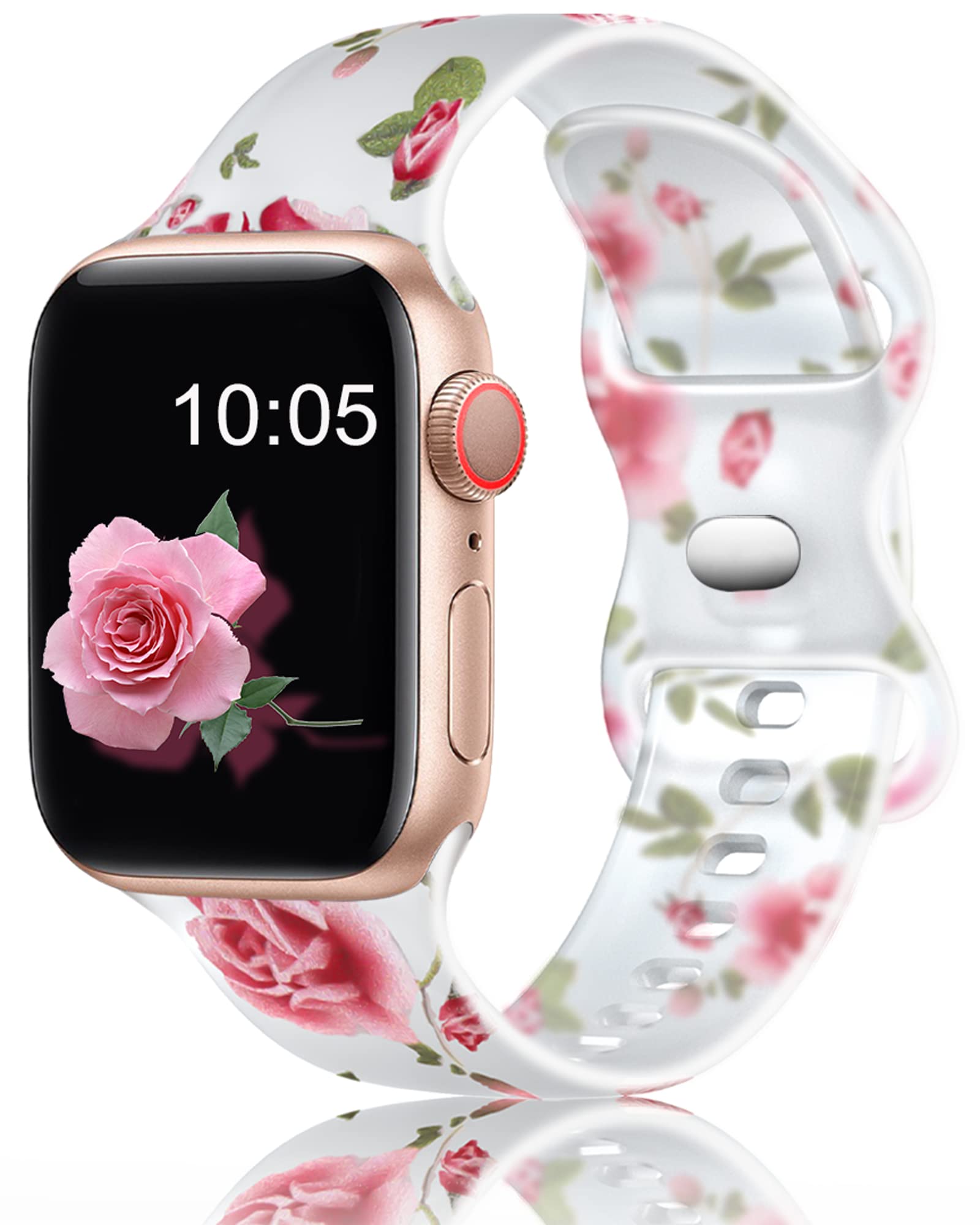 Witzon Floral Greenery Print Silicone Sport Band for Apple Watch Series 8/7/6/5/4/3/2/1/SE/Ultra - 38mm 40mm 41mm 42mm 44mm 45mm 49mm Women's Replacement Strap Accessories - Perfect for Workouts, Running & Everyday Fashion
