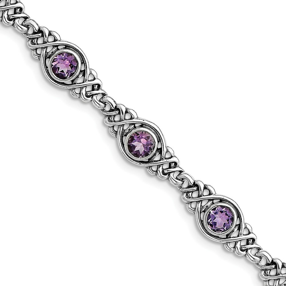 Elegant Sterling Silver Rhodium-Plated Amethyst Bracelet for Women | Dainty Purple Gemstone Jewelry Gift for Birthday, Anniversary & Special Occasions