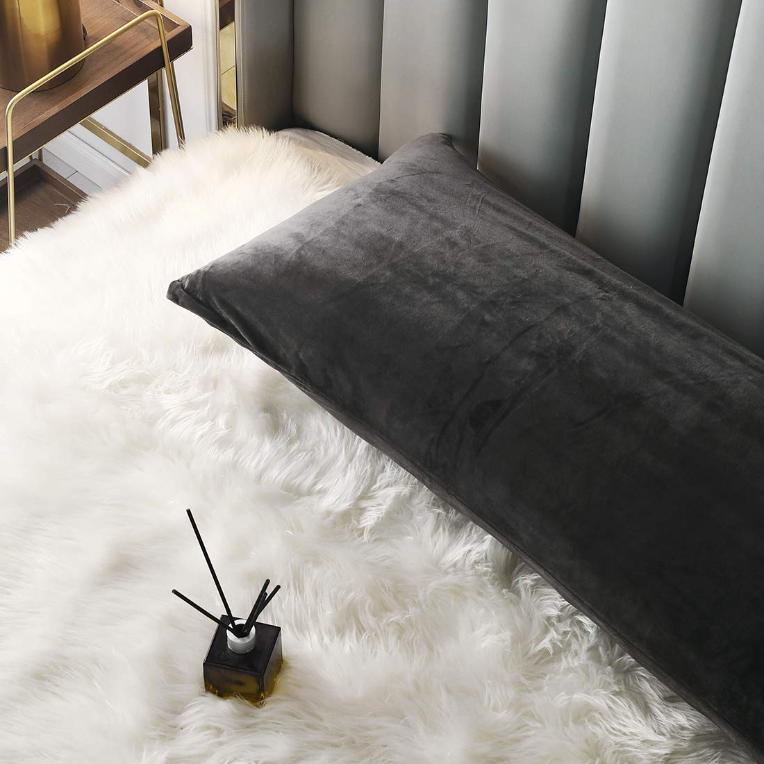 Velvet Body Pillow Cover with Hidden Zipper - Soft Flannel Pillowcase for Adults (Charcoal Grey, 20x48 Inches) - Perfect for Bedroom, Sofa, Travel & Home Decor