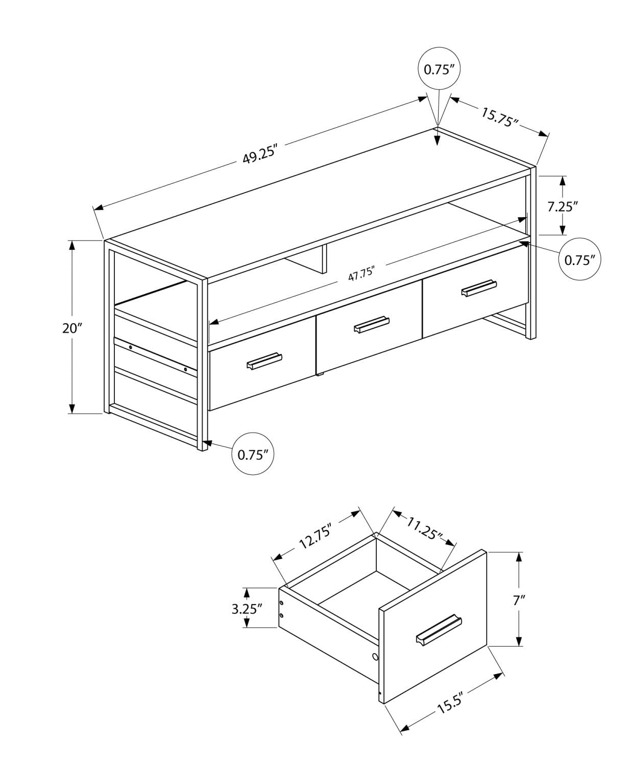 Monarch Specialties I 2618 TV Stand - 48 Inch Media Console with Storage Drawers, Brown & Black Laminate & Metal Entertainment Center for Living Room & Bedroom - Perfect for Organizing TVs, Gaming Consoles & Media Accessories